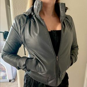 Charcoal Grey Faux Leather Jacket/Hoodie (S)
